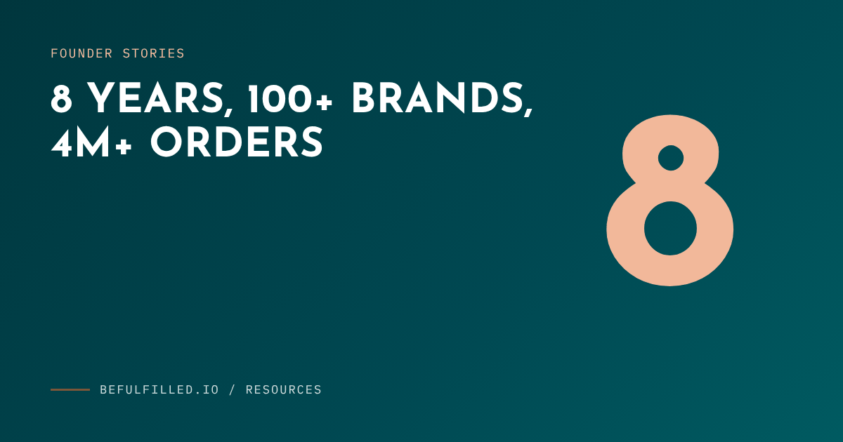 Be Fulfilled cover graphic: 8 years, 100+ brands, 4M+ orders, with a large number 8.